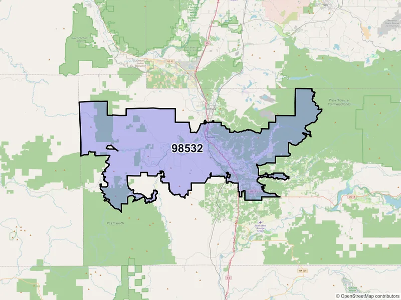 Map of ZIP Code 98532 — Chehalis, WA