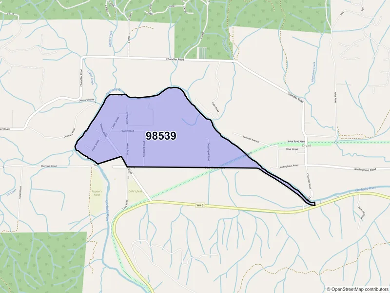 Map of Doty, Washington and ZIP codes