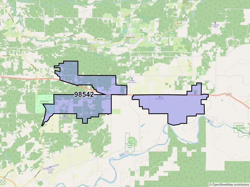 Map of ZIP Code 98542 — Ethel, WA