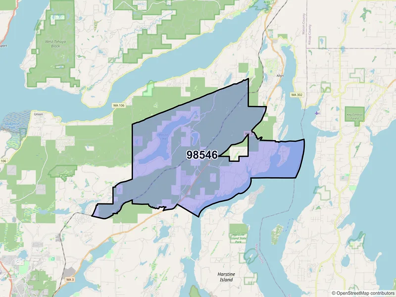 Map of ZIP Code 98546 — Grapeview, WA
