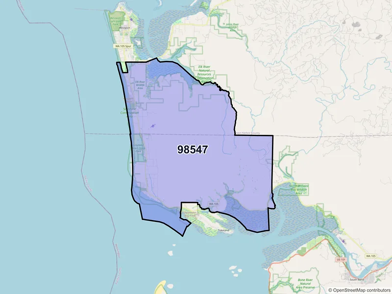 Map of ZIP Code 98547 — Grayland, WA