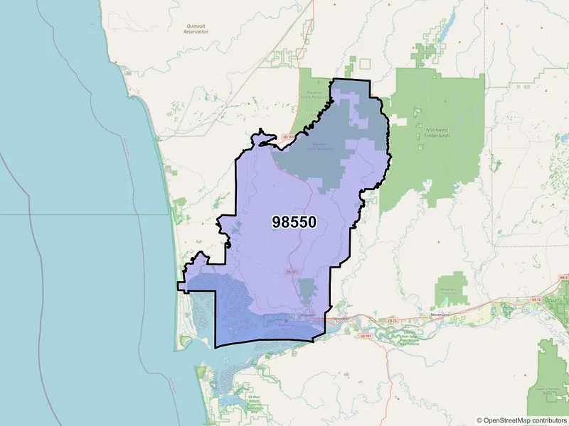 Map of ZIP Code 98550 — Hoquiam, WA