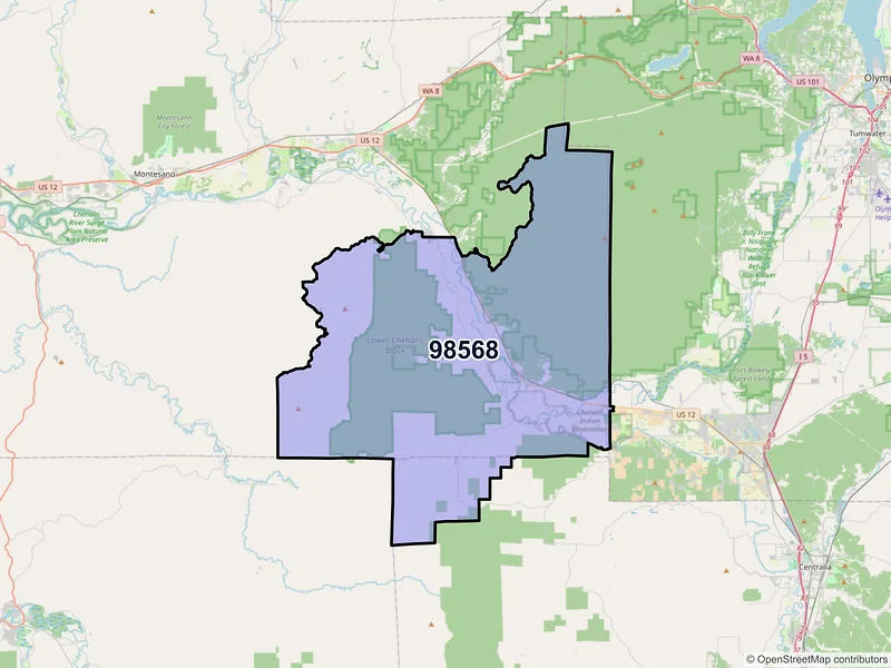 Map of ZIP Code 98568 — Oakville, WA