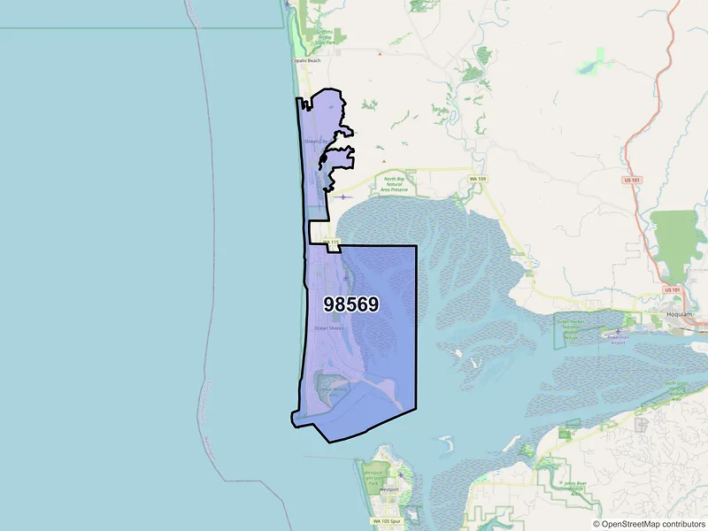 Map of ZIP Code 98569 — Ocean Shores, WA