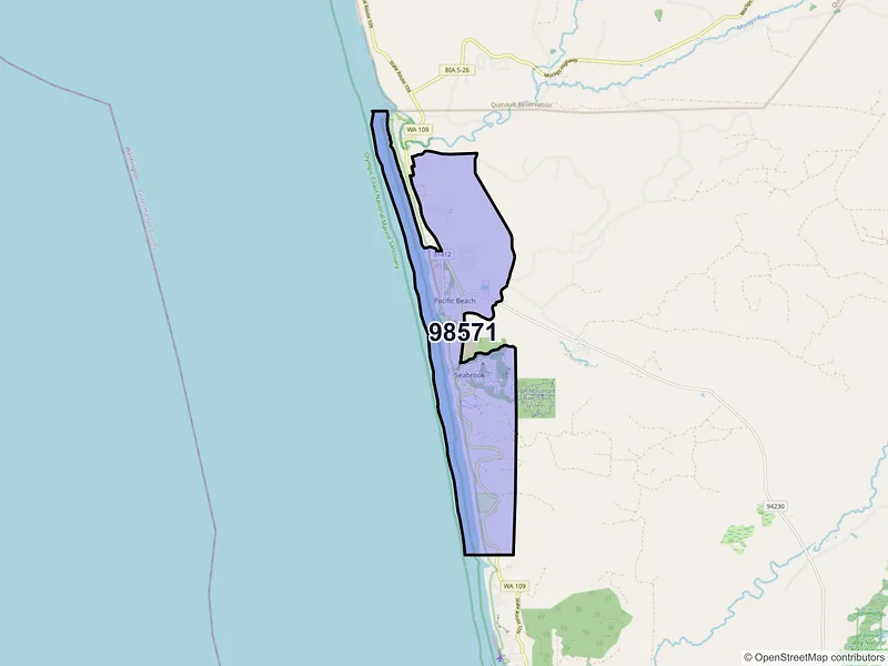Map of Pacific Beach, Washington and ZIP codes