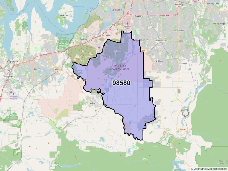 Map of Roy, Washington and ZIP codes