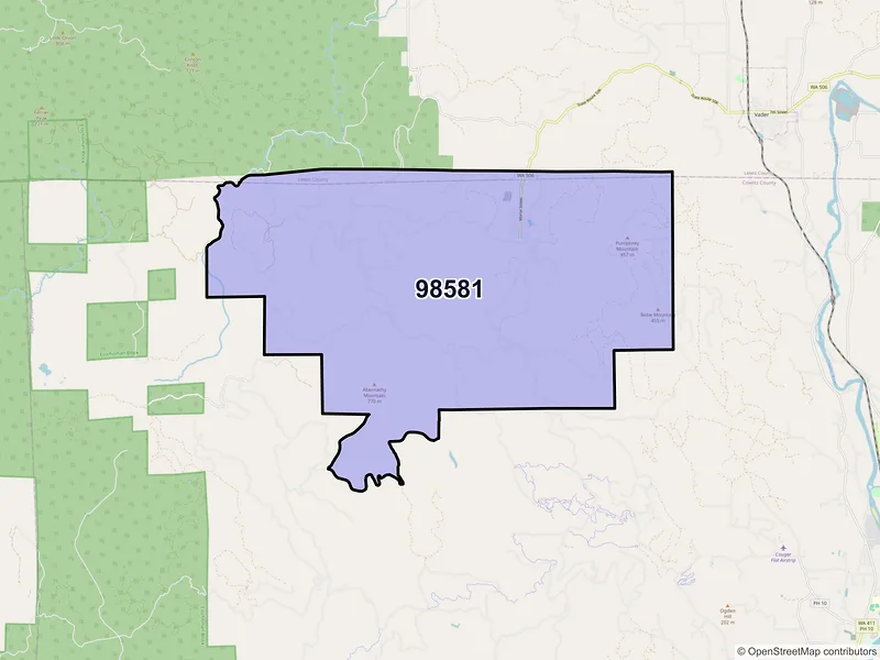 Map of ZIP Code 98581 — Ryderwood, WA