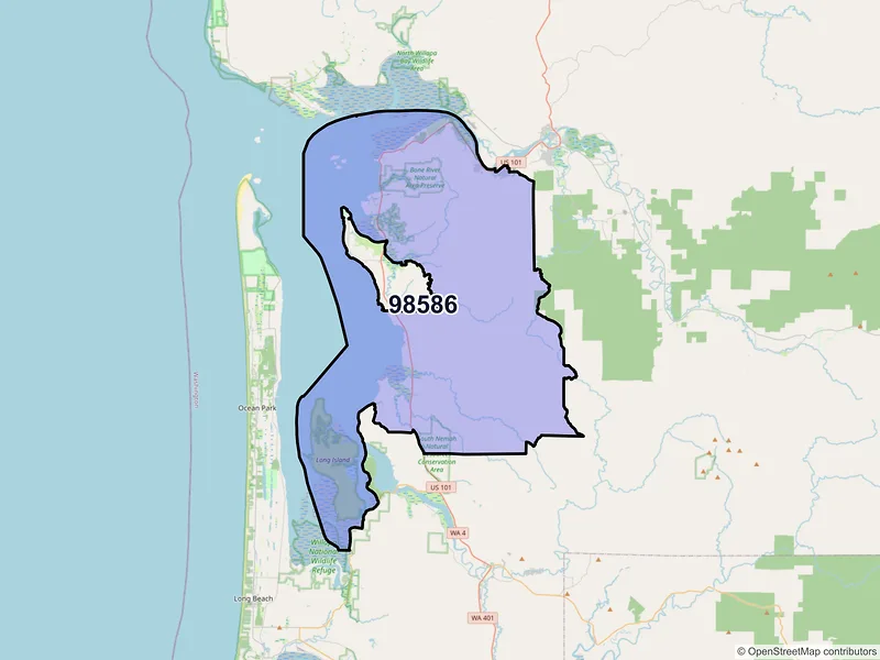 Map of ZIP Code 98586 — South Bend, WA