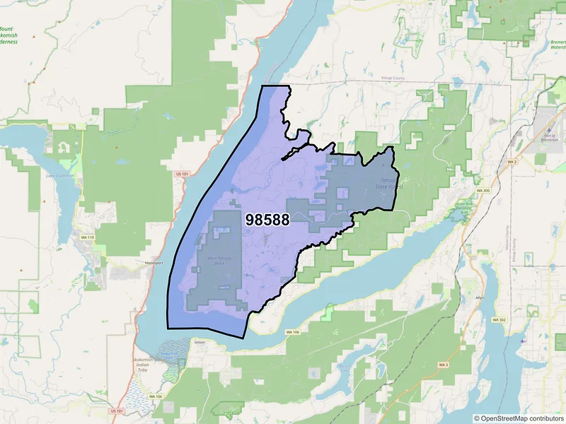 Map of Tahuya, Washington and ZIP codes