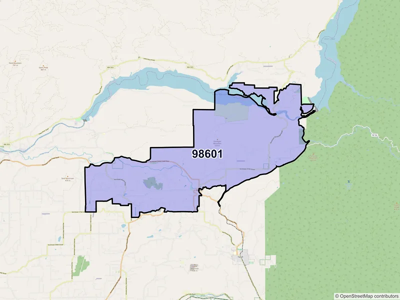 Map of ZIP Code 98601 — Amboy, WA