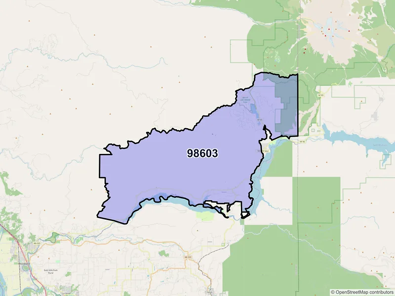 Map of ZIP Code 98603 — Ariel, WA