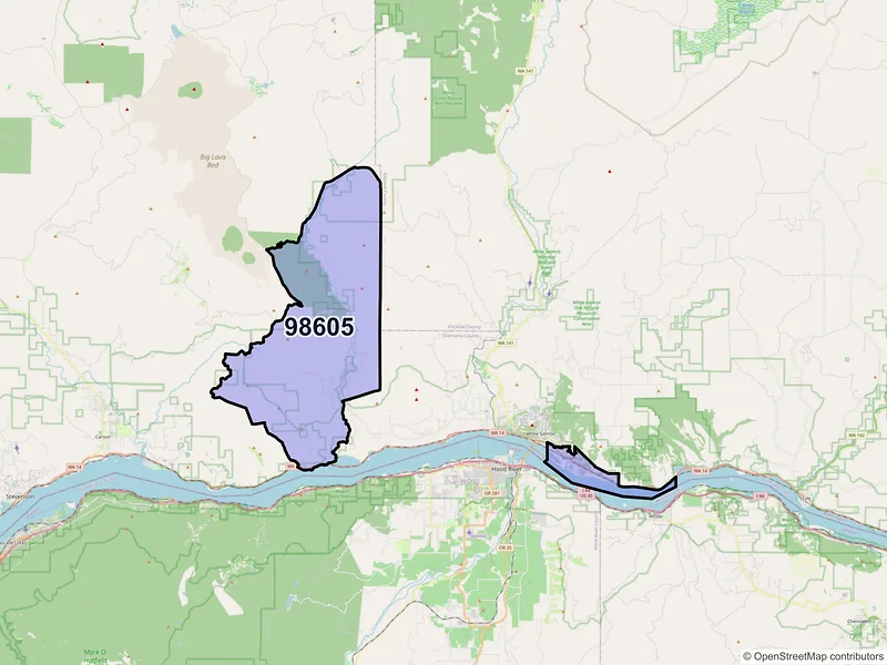Map of ZIP Code 98605 — Bingen, WA