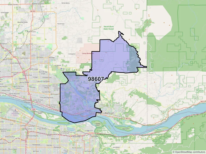 Map of ZIP Code 98607 — Camas, WA