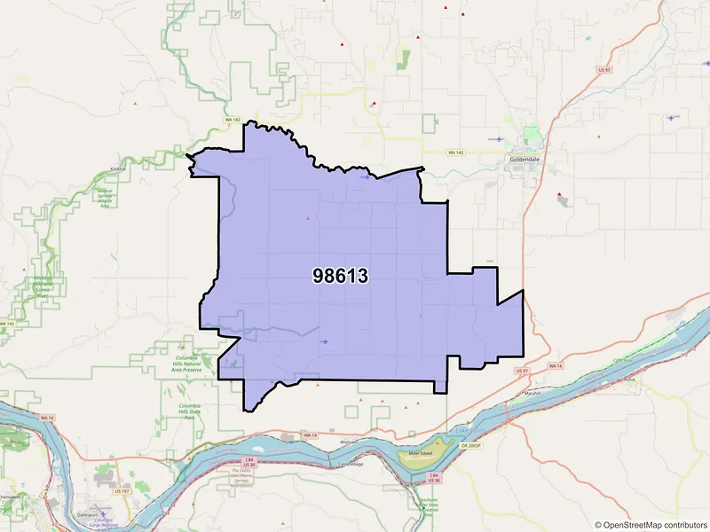 Map of ZIP Code 98613 — Centerville, WA