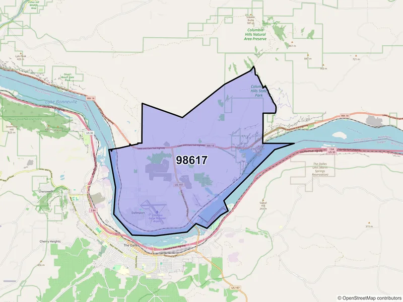 Map of Dallesport, Washington and ZIP codes