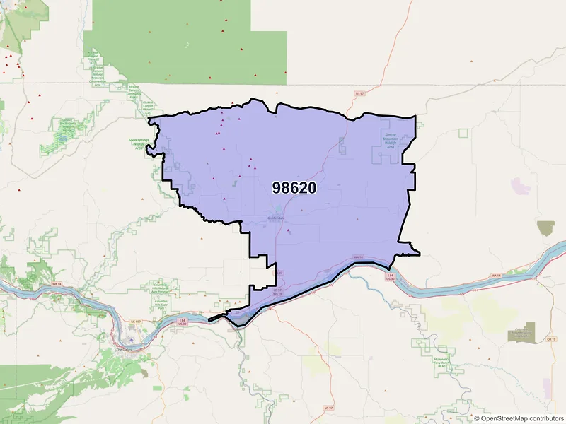 Map of ZIP Code 98620 — Goldendale, WA