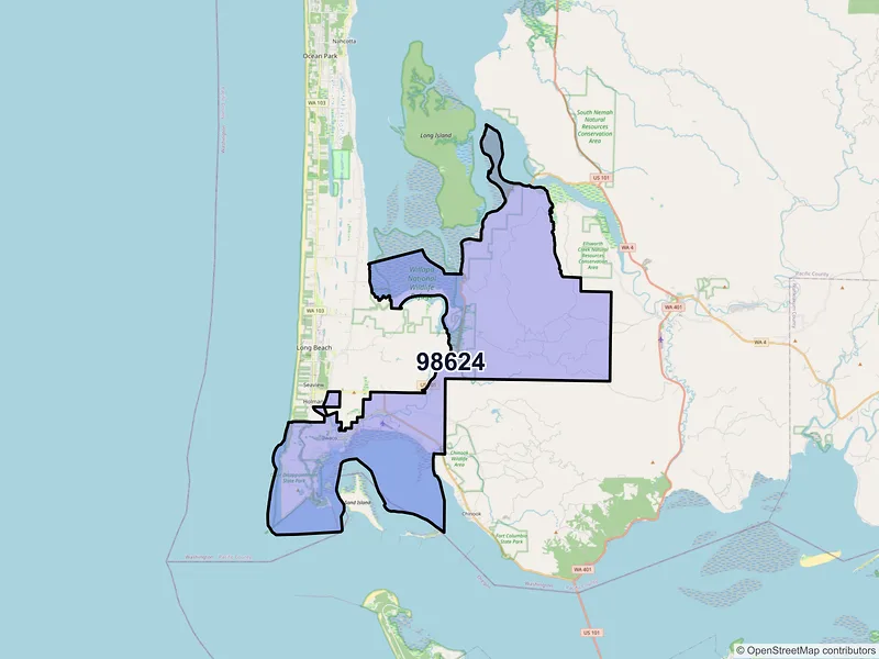 Map of ZIP Code 98624 — Ilwaco, WA