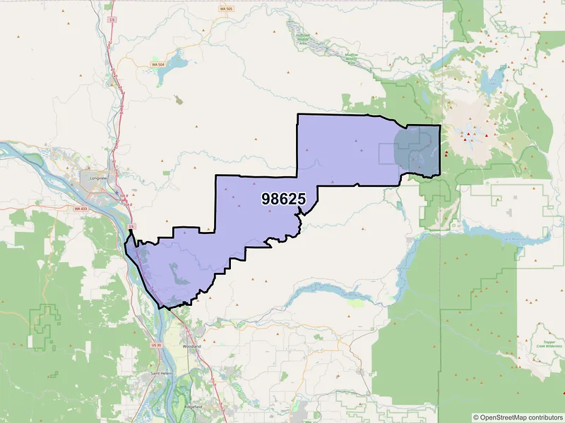 Map of ZIP Code 98625 — Kalama, WA