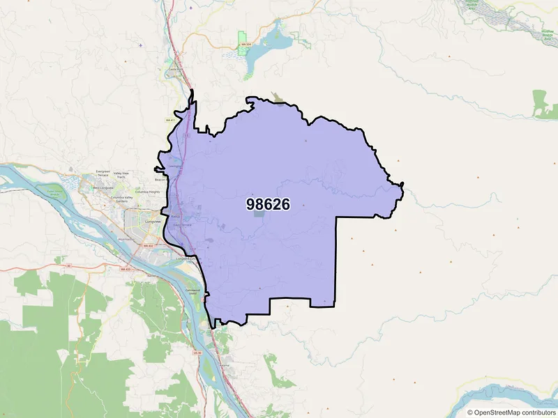 Map of ZIP Code 98626 — Kelso, WA
