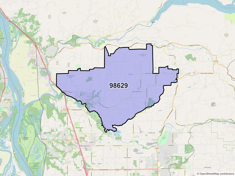 Map of ZIP Code 98629 — La Center, WA