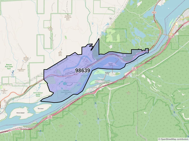 Map of North Bonneville, Washington and ZIP codes