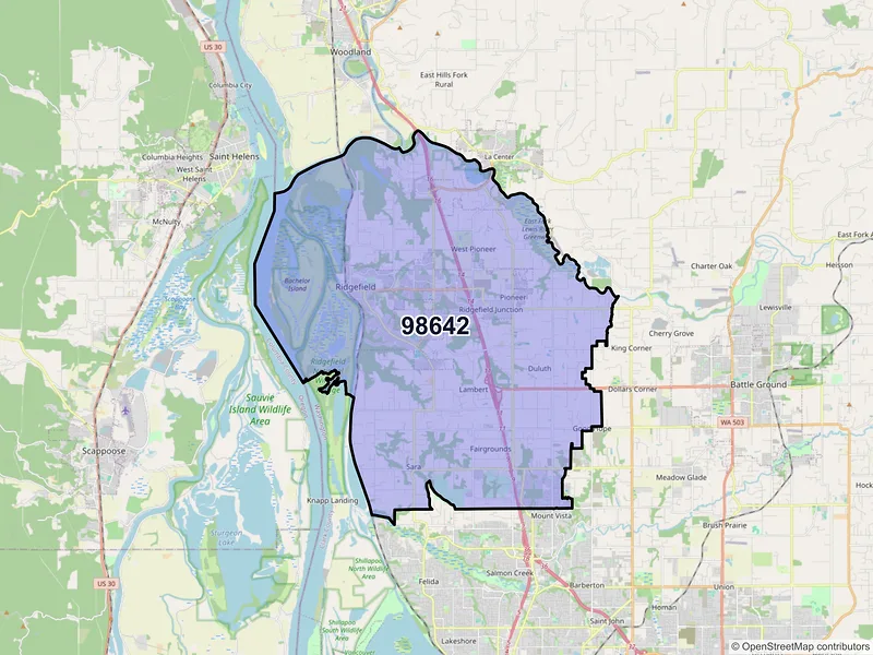 Map of ZIP Code 98642 — Ridgefield, WA