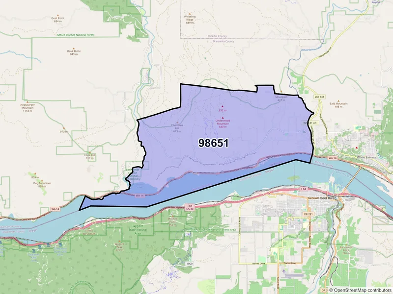 Map of ZIP Code 98651 — Underwood, WA