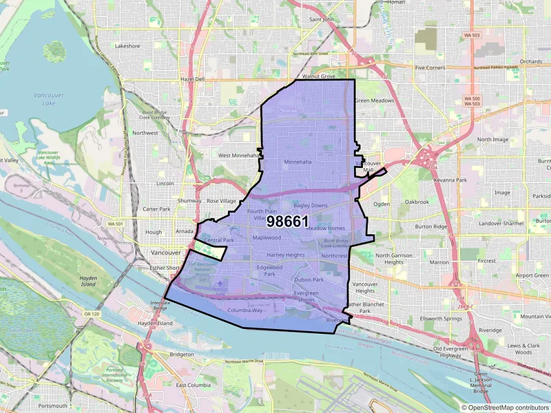Map of ZIP Code 98661 — Vancouver, WA