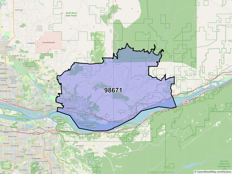 Map of ZIP Code 98671 — Washougal, WA