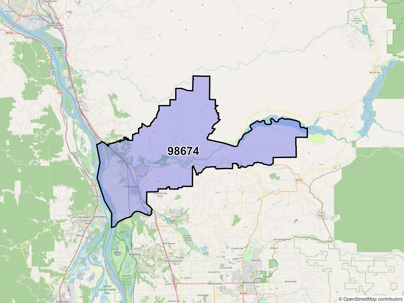 Map of ZIP Code 98674 — Woodland, WA