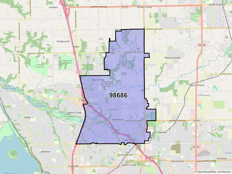 Map of ZIP Code 98686 — Vancouver, WA