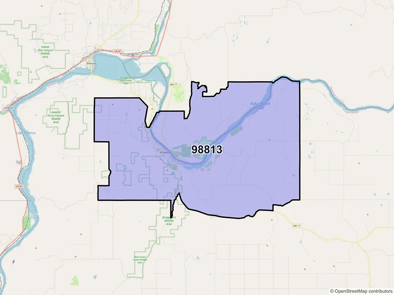 Map of ZIP Code 98813 — Bridgeport, WA