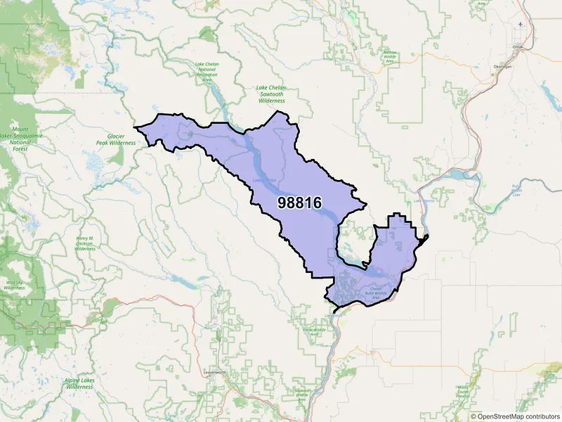 Map of Chelan, Washington and ZIP codes
