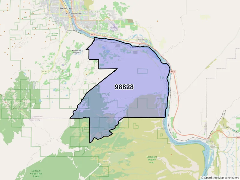 Map of ZIP Code 98828 — Malaga, WA