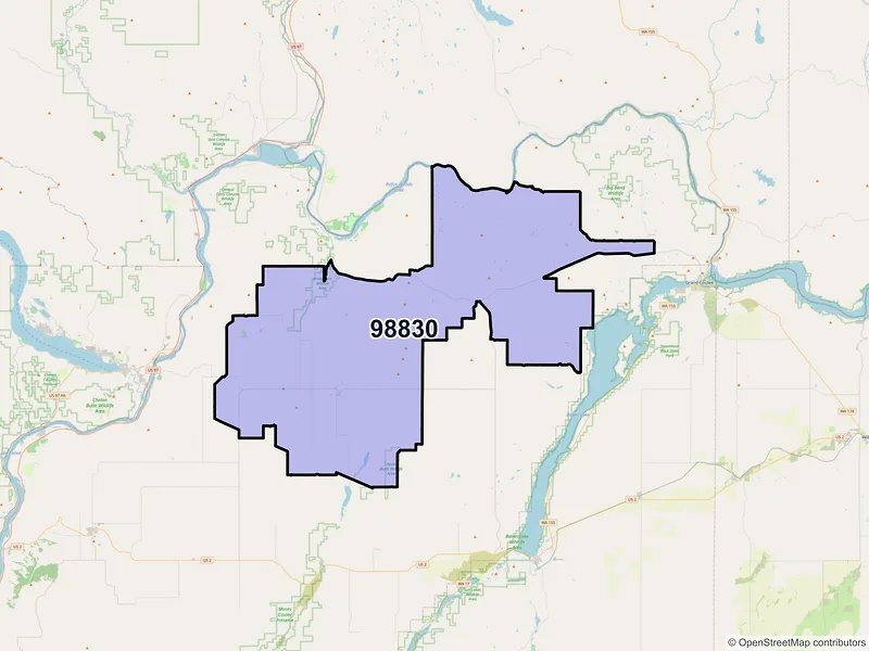 Map of ZIP Code 98830 — Mansfield, WA