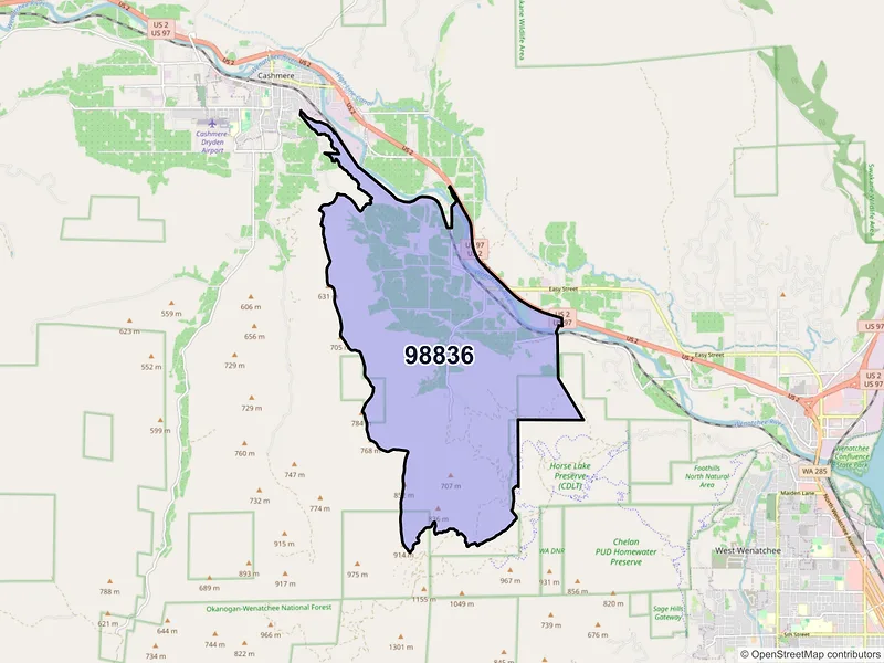 Map of Monitor, Washington and ZIP codes