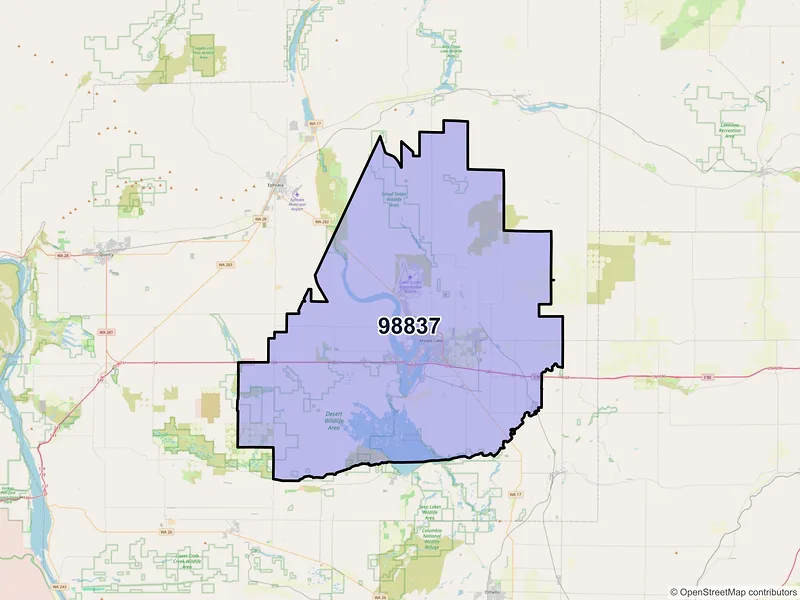 Map of ZIP Code 98837 — Moses Lake, WA