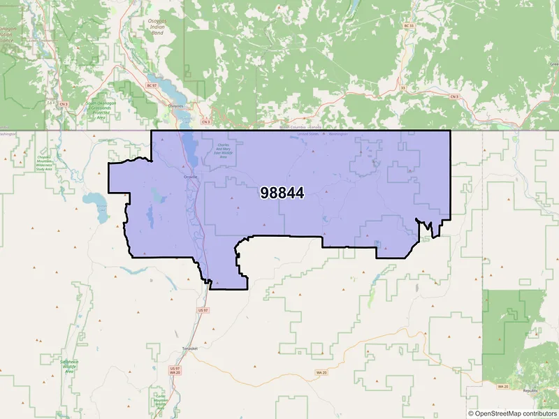 Map of Oroville, Washington and ZIP codes