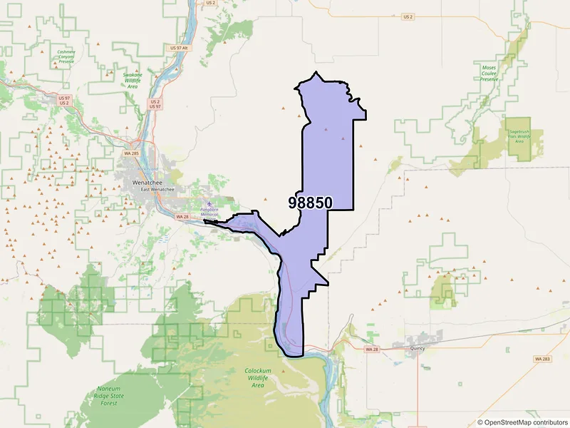 Map of ZIP Code 98850 — Rock Island, WA