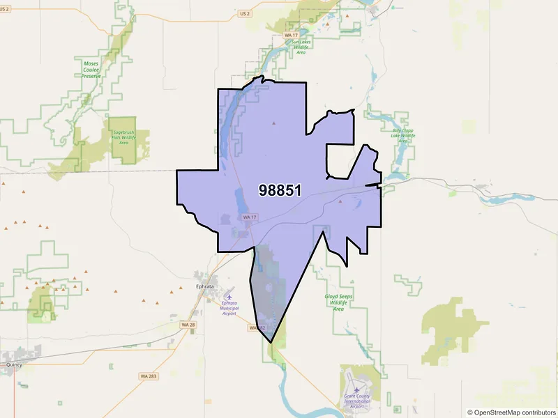 Map of ZIP Code 98851 — Soap Lake, WA