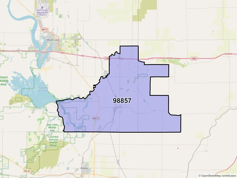 Map of ZIP Code 98857 — Warden, WA