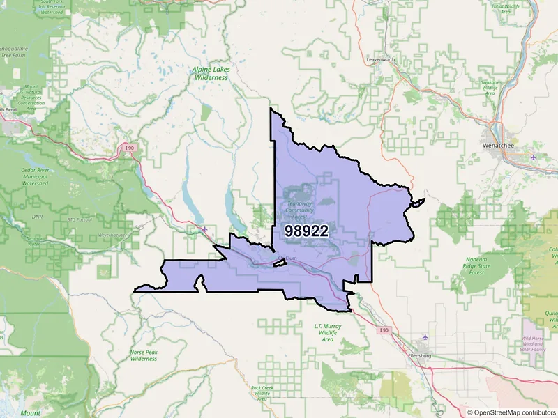 Map of Cle Elum, Washington and ZIP codes