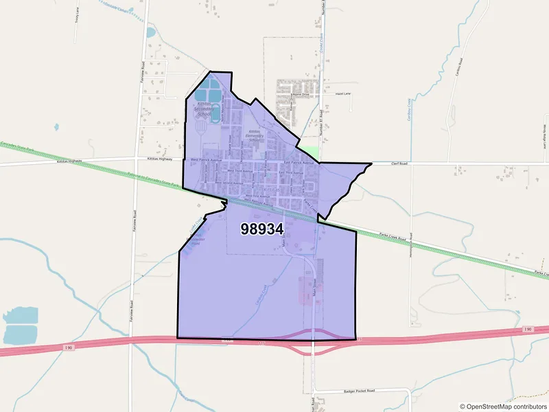 Map of Kittitas, Washington and ZIP codes