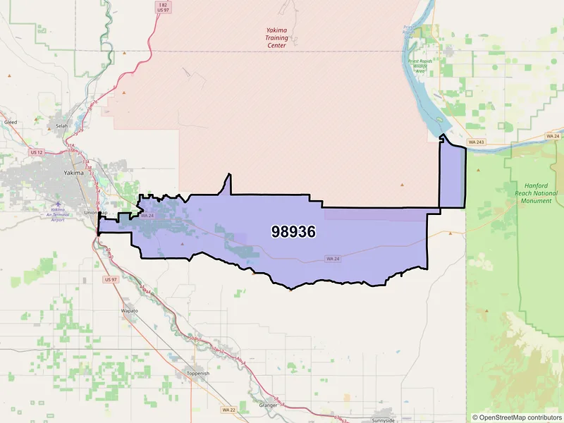Map of ZIP Code 98936 — Moxee, WA