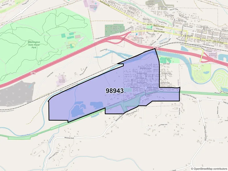 Map of South Cle Elum, Washington and ZIP codes