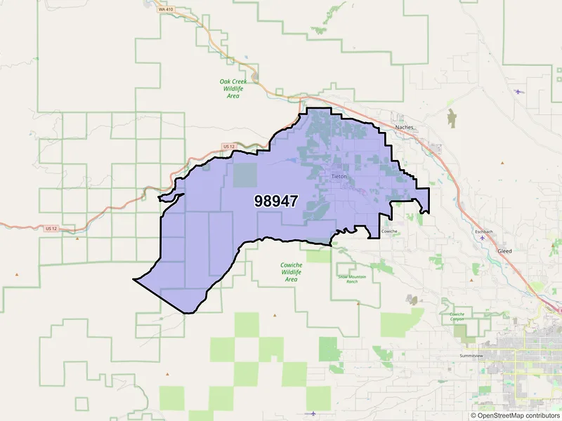 Map of ZIP Code 98947 — Tieton, WA