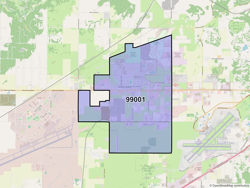 Map of Airway Heights, Washington and ZIP codes