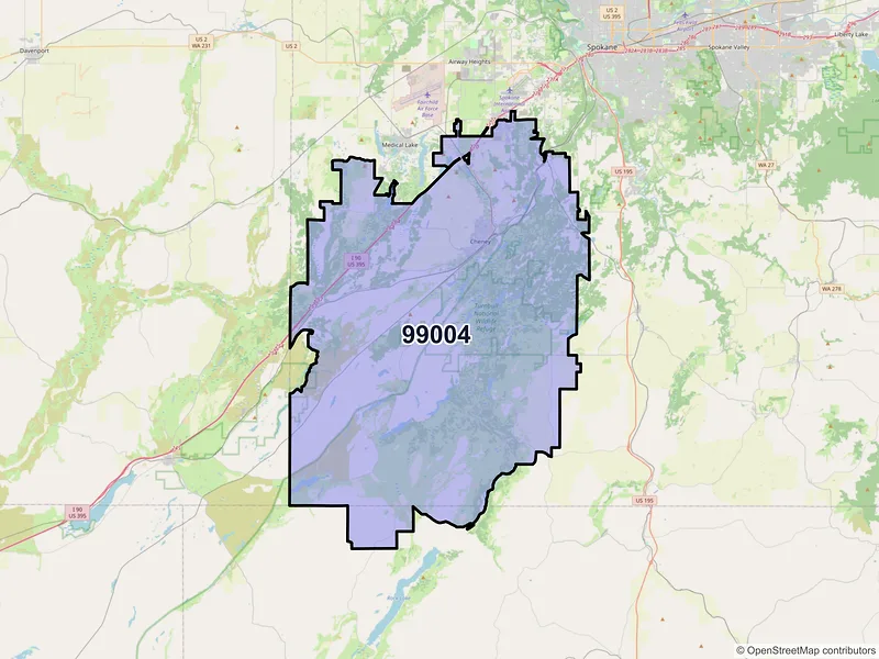 Map of ZIP Code 99004 — Cheney, WA