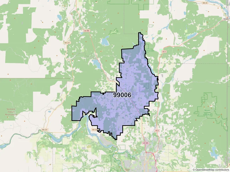 Map of ZIP Code 99006 — Deer Park, WA