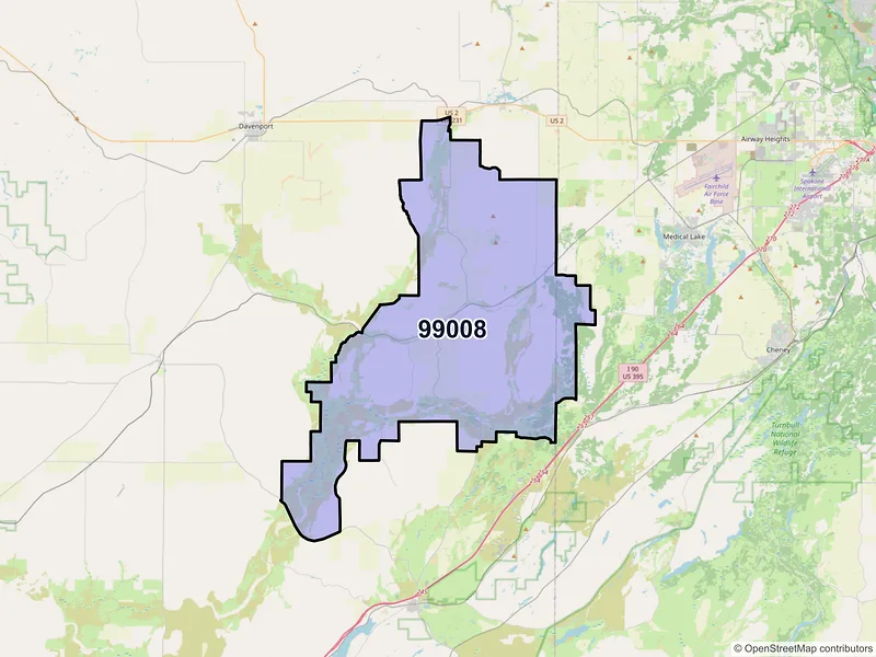 Map of ZIP Code 99008 — Edwall, WA
